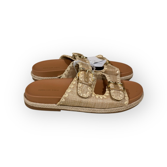 American Eagle Raffia Double Buckle Slide Sandals Size 10 NWT Espadrille - Picture 3 of 10